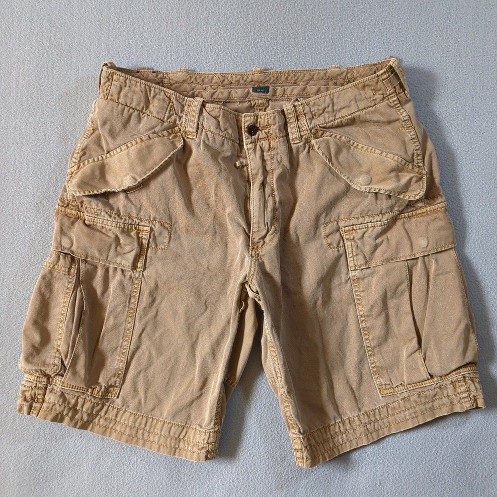 Polo Ralph Lauren Miltary Cargo Shorts Mens 36 Tan Khaki Cotton Utility VTG Y2K